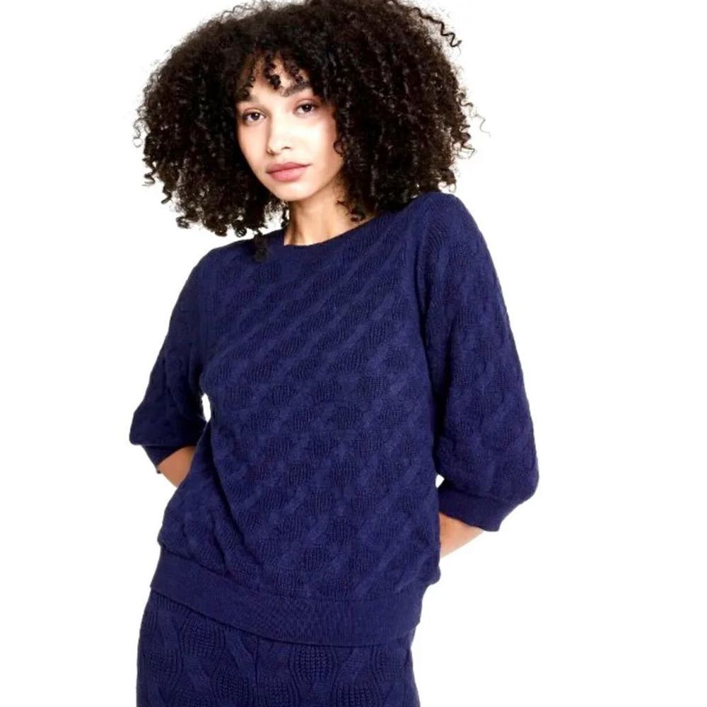 NEW! RACHEL COMEY Navy Pullover Sweater Cotton Wool Mix Size 3X 3/4 Sleeve
